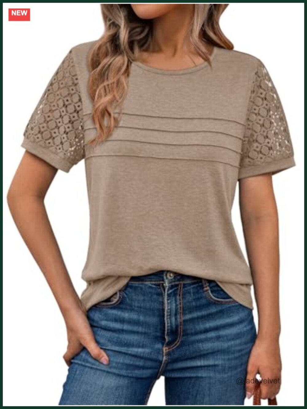 Dressy Casual Short Sleeve Lace Crewneck Blouse Women Summer Knit Top